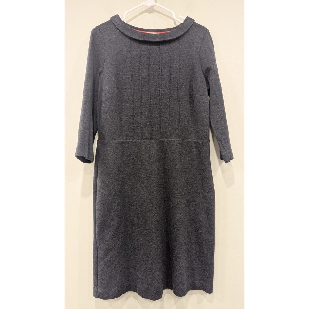 Boden Alexa Grey Boat Neck 3/4 Long Sleeve Pocket Dress Size 12 Long